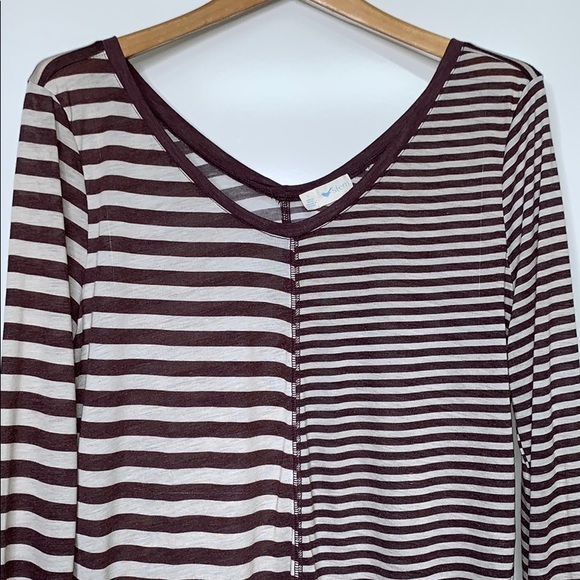 NWTs STEM • Stripe Maroon Long Sleeve V-Neck Tee - Picture 2 of 8